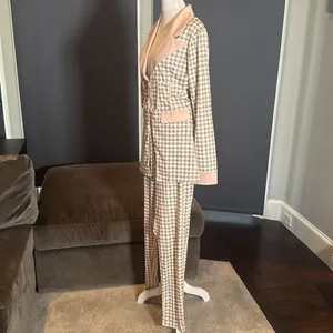 Long Sleeve 2 Piece Houndstooth BodyCon Pantsuit Jacket & Pants Set *Size L READ thumbnail 13