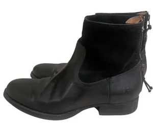 Frye Jamie Black Leather Suede Zip Ankle Booties Women's Size 8.5b EUC thumbnail 1