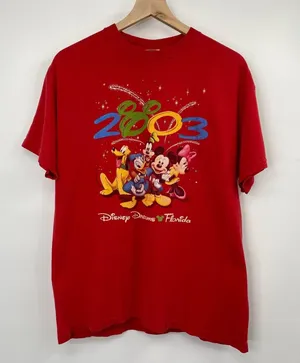 Y2k Vintage Disney Mickey Mouse & Friends T-Shirt Red Cotton Womens Size Medium thumbnail 1