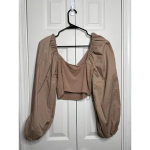 NEW Abercrombie & Fitch Womens Tan Ribbed Balloon Sleeve Blouse Size Large thumbnail 5