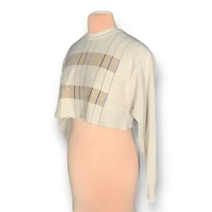 Vintage Sweater Tan Knit Striped Custom Cropped Crew Neck Indie Lightweight thumbnail 4