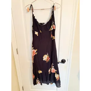 Reformation Dress Womens 12 Black Floral Juliette Tie Strap Ruffle Midi‎ Viscose thumbnail 5