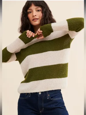 Madewell Stripe‎ Rosario Sweater Green and White M thumbnail 1