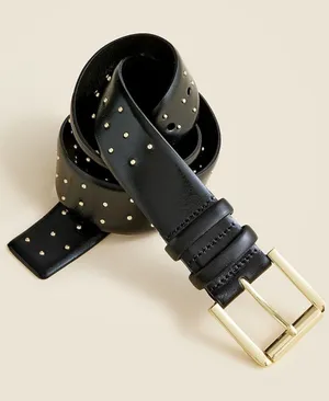 NWT J.Crew Women's Wide belt in studded Italian leather Sz S black thumbnail 1