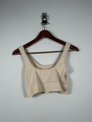 Anthropologie Seamless Ribbed Square Neck Crop Bralette Tank Beige S/M thumbnail 2