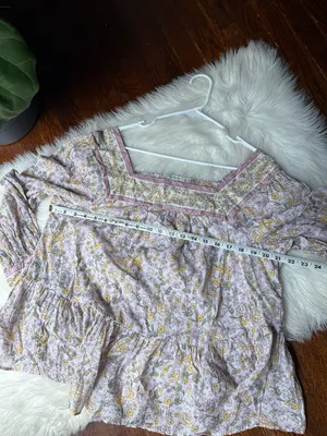 American Eagle Floral Lavender Peasant Top Lilac Yellow thumbnail 7