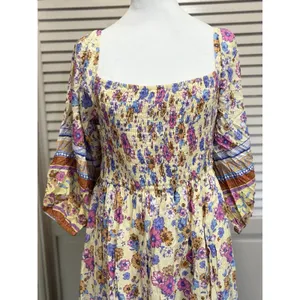 Southern Fried Chics Floral Fit Flare Dress NWT Sz XL Lined Smocked Long Sl thumbnail 2