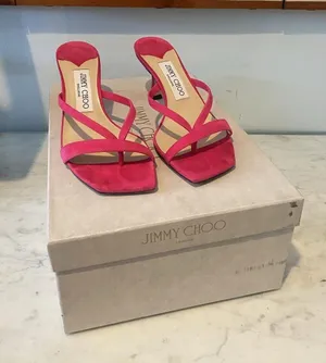 Jimmy Choo Maelie 70 Shoes Womens Size 6 Pink Suede Strappy Kitten Sandals thumbnail 1