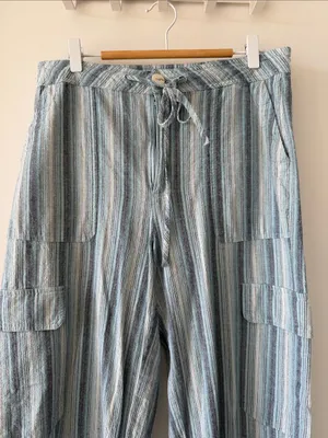Mango Striped Blue Cargo Pants thumbnail 2