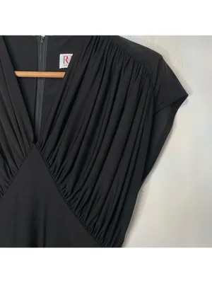 Vintage 70s Midi Dress Ruched Bodice Black Womens M thumbnail 5