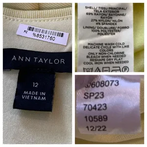 Ann Taylor Sheath Dress Flounce Hem Sleeveless Yellow Pique Knit Women’s Size 12 thumbnail 11