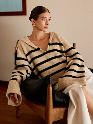 NWT Commense Oversized Striped Pullover Sweater XS Black thumbnail 7