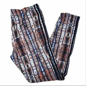 No Comment Leggings XL Brown Tribal Aztec Vertical Stripe Stretch Boho Casual thumbnail 2