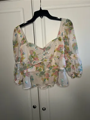 For Love & Lemons Paradis Floral Sequin Ruffle Blouse thumbnail 2