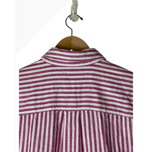 Banana Republic Button Down Shirt Women Large Pink Linen Blend Striped Preppy thumbnail 5