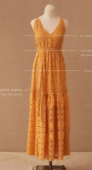 BHLDN x Free People Robinne Crochet Lace Maxi Dress Boho Yellow Orange Size M thumbnail 3