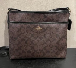 Women’s Coach Signature File Crossbody F58297 Brown Black Coated Canvas Bag thumbnail 1
