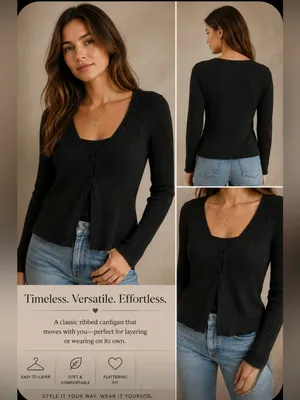 Old Navy Black Ribbed V-Neck Long Sleeve Cardigan xl with cami top thumbnail 2
