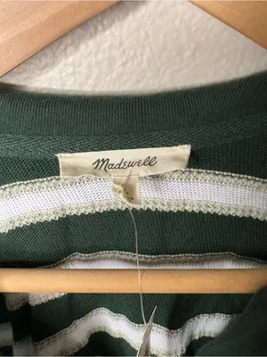 Madewell striped fall pumpkin patch casual preppy green white knit polo top L thumbnail 4