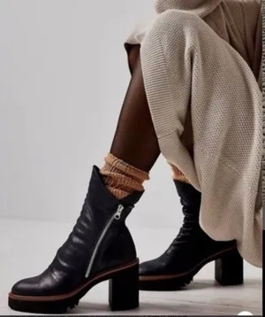 Free People‎ Jack Zip Leather Boot Size 41 boho heel platform equestrian layered thumbnail 1