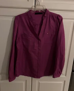 The Limited Magenta‎ Purple Split Neck Long Sleeve Blouse Gold Stud Detail Large thumbnail 1