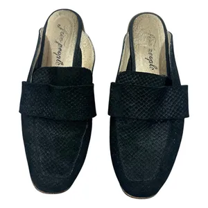 Free People At Ease Snakeskin Embossed Loafer Mules Black Boho Chic Size 37 thumbnail 3