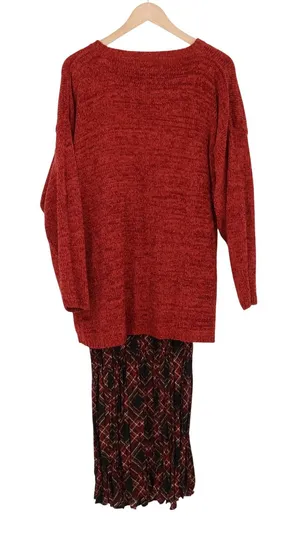 Etoile Sweater Set Womens 1X 2-Piece Chenille Tunic Pleated Skirt Rust Red Exc thumbnail 1