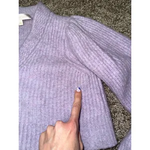 LoveShackFancy Cardigan Women XS Lavender Good Wool Cashmere Cropped Ribbed Puff thumbnail 4