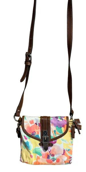 Chaps Pastel Watercolor Canvas Floral Print Crossbody Bag thumbnail 1