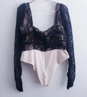 Lace Hart Thong Bodysuit Long Sleeve thumbnail 5