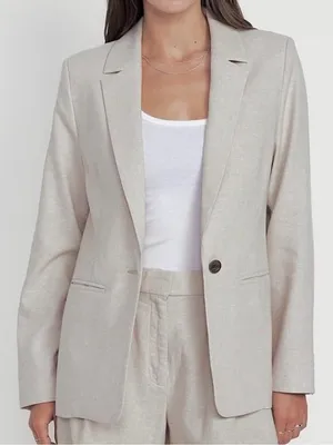 Old Navy NWT Oatmeal Taylor Fitted Linen Blend Suit Blazer Jacket Size Small thumbnail 1