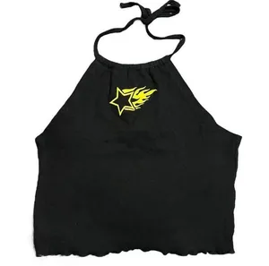 Black Halter Top Cropped Black Halter Y2K Star Halter Neck thumbnail 1