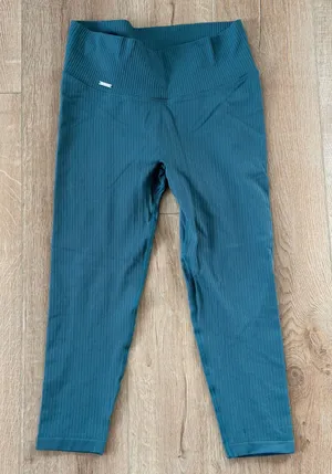Aim’n Ribbed High-Waisted Capri Leggings Teal Blue XL thumbnail 1