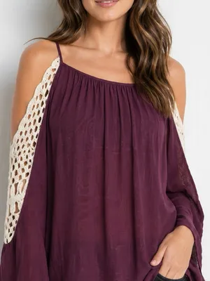 Umgee Cold-Shoulder Crochet Sleeve Top thumbnail 3