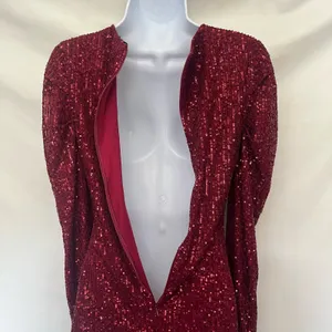 Y2K Luxe Dress Red Sequin Mini Dress Sz S Mesh Cutout Clubwear Glam Holiday NYE thumbnail 8