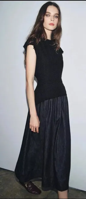 ZARA NEW FW25 ZW COLLECTION COMBINATION MIDI DRESS Blue‎ thumbnail 1