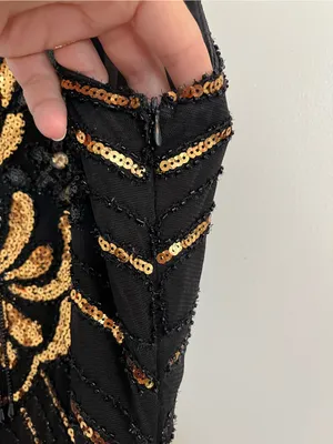 Babeyond Black & Gold Art Deco Fringe Cocktail Dress flapper costume sequins thumbnail 7