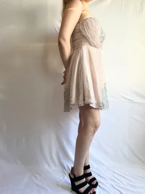 Teeze Me Lace/Mesh Strapless Glitter Homecoming Mini Dress - Blush Pink - 7 thumbnail 3