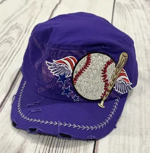 Mom’s‎ Bling Baseball Ball Cap Purple Patriotic Little League Adjustable thumbnail 1