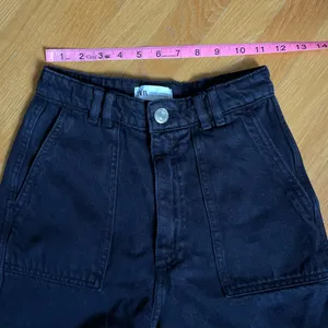 Zara Women’s Black High Rise Wide Leg Utility Pants Size XS 100% Cotton thumbnail 6