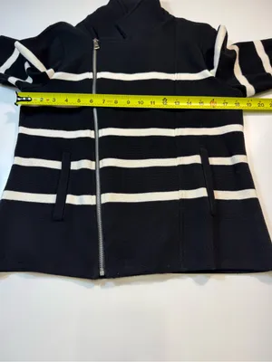 Lauren Ralph Lauren Cotton Blend Black and White Striped Zip Cardigan thumbnail 4