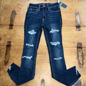 Hollister Dark Blue High Rise Super SkinnyJeans Distressed Size 00R 23W thumbnail 1