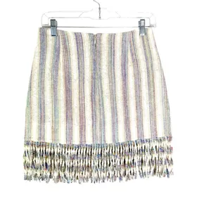 Alexis Vichy Silk Blend Fringe Mini Skirt Neutral Stripe Resort Vacation Size S thumbnail 8