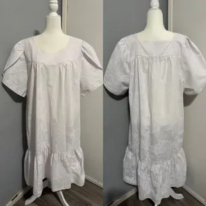 Fashion F&K Light Pink Tropical Floral‎ Muumuu Dress XL Puff Sleeve Night Gown thumbnail 2