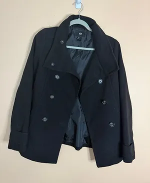 H&M Black Double-Breasted Wool-Blend Pea Coat thumbnail 1