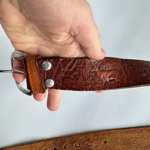 Handcrafted Brown Leather Belt Deer Hunting Mountains Fishing Western Boho Ranch thumbnail 2