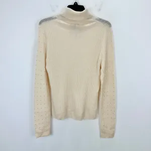 J.Crew Featherweight Cashmere Turtleneck Sweater Rhinestones Buttercream XL NWT thumbnail 12