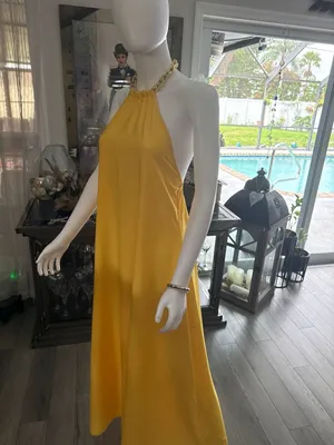 Yellow lterneck Maxi Dress with Gold-Tone Chain thumbnail 4