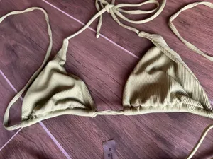 Olive Green Ribbed Triangle Bikini Set Size M Size M thumbnail 8