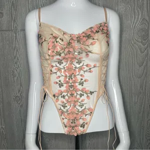 Women’s sheer panel floral embroidered appliqué pink lingerie sleepwear large thumbnail 4